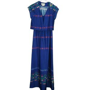 Vintage Tropicana Hawaii Blue Floral Maxi Dress & Bolero‎ Jacket Set